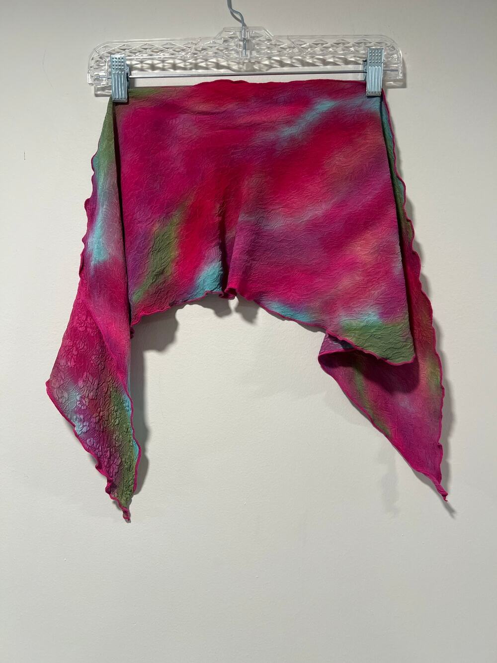 Wearable Art Funky Tie Dye Silk Scarf Hot Pink Blue Green 47 x 9 JL